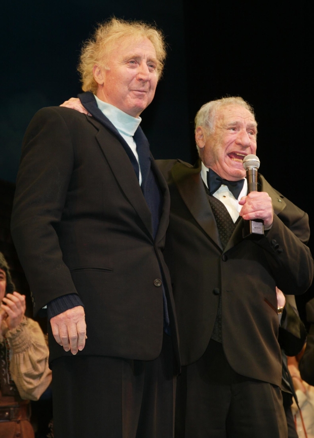 Gene Wilder (left) at the 2007 opening night of Mel Brooks&#39; Broadway-musical adaptation of Young Frankenstein. Wilder starred in Brooks&#39; original film.