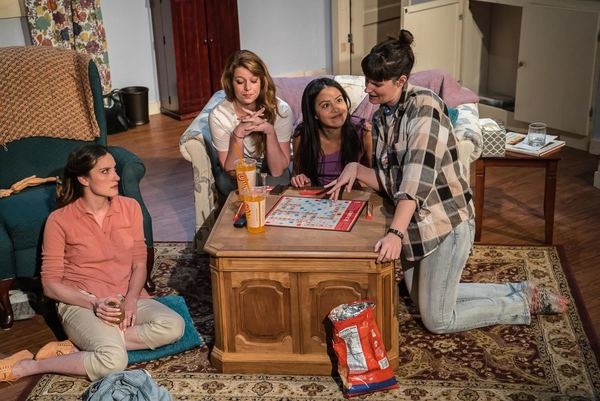 Anna Donnell, Katlynn Yost, Norma Chacon, and Nicole Fabbri in Sister Cities, directed by Ashley Neal, at the Den Theatre.