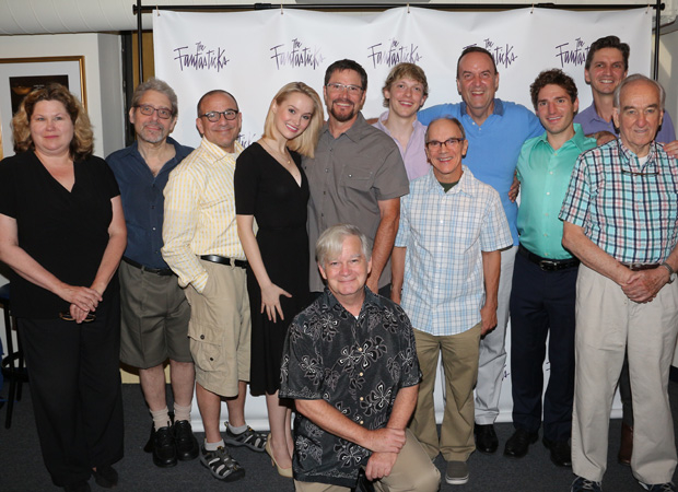 Peter Reckell joins the current Fantasticks company for a photo.
