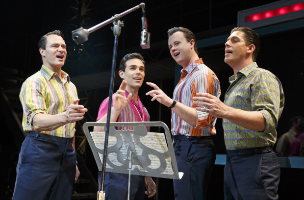 Matt Bogart, Dominic Scaglione Jr, Quinn Van Antwerp, and Richard Blake in a scene from Jersey Boys,
