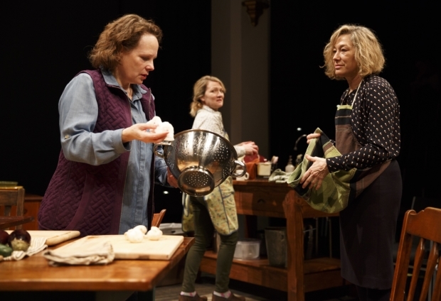 Maryann Plunkett, Lynn Hawley, and Meg Gibson in the Public Theater production of Hungry, written and directed by Richard Nelson.
