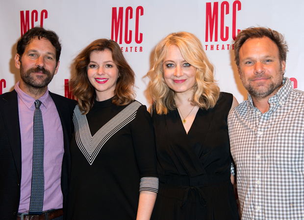 Paul Rudd, Amber Tamblyn, Jennifer Mudge, and Norbert Leo Butz starred in a one-night reading of Neil LaBute&#39;s Reasons to Be Pretty Happy as a benefit for MCC Theater.