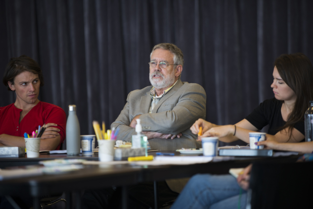 Christopher Sears, Scott Jaeck, and Leah Karpel participate in their first table read of The Harvest.