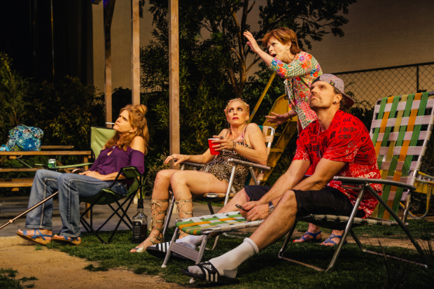 Dale Dickey, Elyse Mirto, Frances Fisher, and Travis Johns in Barbecue, directed by Colman Domingo, at the Geffen Playhouse.