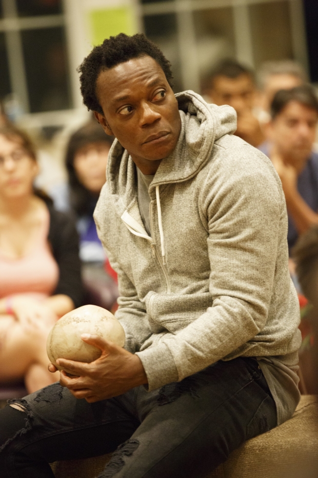 Chukwudi Iwuji plays the title role in the Mobile Unit production of Hamlet, directed by Patricia McGregor, at the Public&#39;s Shiva Theater.