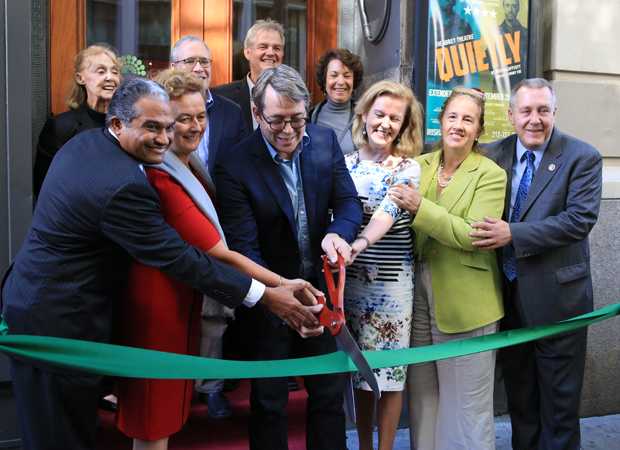 Matthew Broderick (center) and friends of the Irish Repertory Theatre cut the ribbon on their newly renovated Chelsea home.
