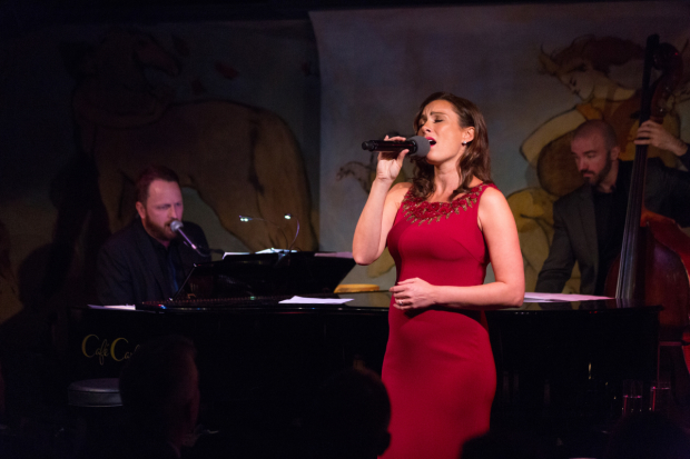 Music director Todd Almond, Laura Benanti, and bassist Brian Ellingson perform Takes From Soprano Isle at Café Carlyle.