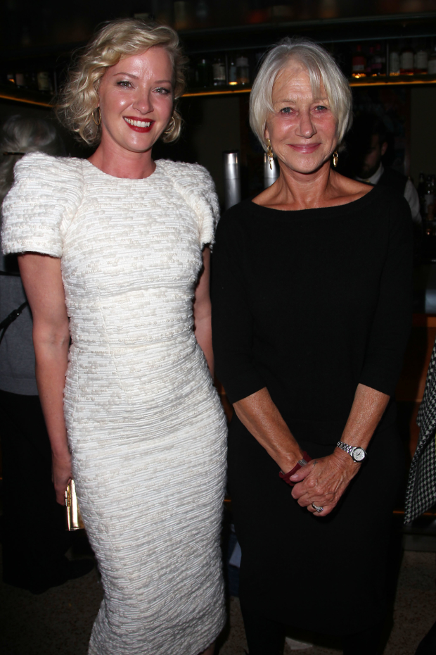 Tony winner Helen Mirren congratulates fellow Broadway veteran Gretchen Mol.