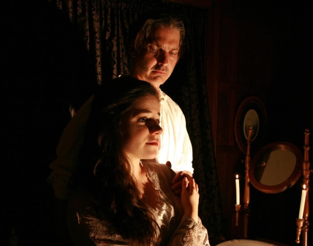 Elizabeth Stenholt and Christian Gray star in Dr. Seward&#39;s Dracula, directed by Alison C. Vesely, at First Folio Theatre.