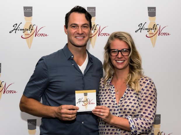Matt Bogart and Whitney Bashor show off the &#39;&quot;Himself and Nora&#39;&#39; cast album.