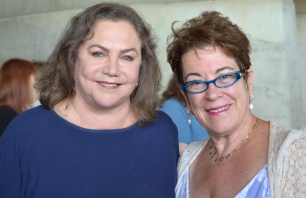 Kathleen Turner, who portrays Joan Didion, and Arena Stage artistic director Molly Smith at the first rehearsal for The Year of Magical Thinking at Arena Stage at the Mead Center for American Theater.