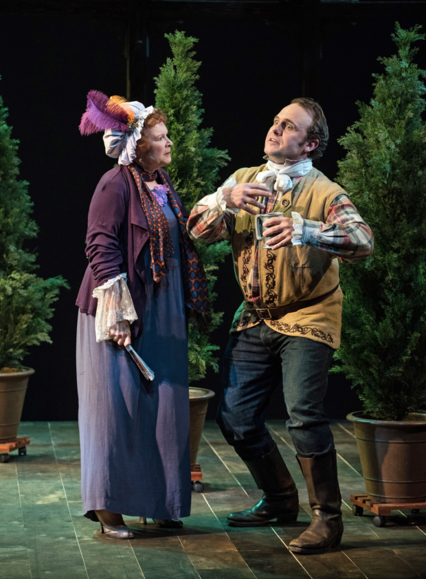 Cynthia Darlow as Mrs. Hardcastle and Richard Thieriot as Tony Lumpkin in Oliver Goldsmith&#39;s She Stoops to Conquer, directed by Scott Alan Evans for the Actors Company Theatre, at the Clurman on Theatre Row. 