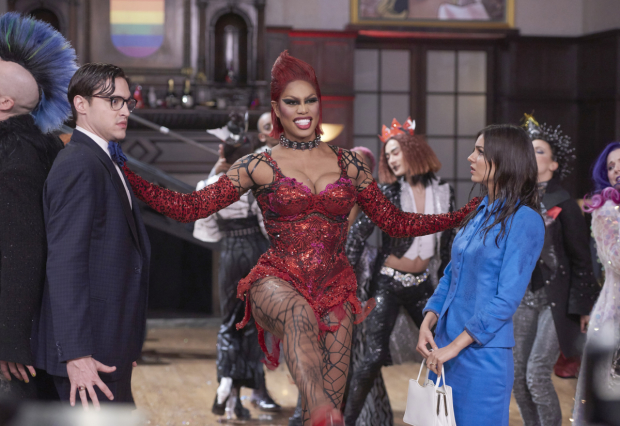 Ryan McCartan as Brad, Lavernce Cox as Dr. Frank-N-Futer, and Victoria Justice as Janet in The Rocky Horror Picture Show: Let&#39;s Do the Time Warp Again.