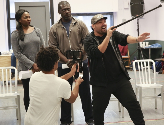 Ramona King, Christopher Livingston, Oberon K.A. Abjepong, and William Ruiz a.k.a. Ninja in rehearsal for Party People, created by Universes.
