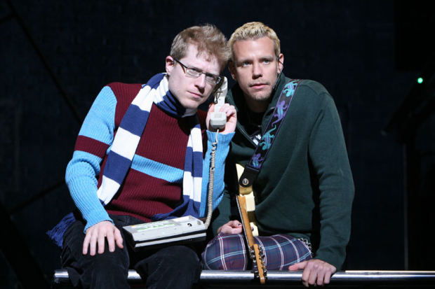 Anthony Rapp as Mark and Adam Pascal as Roger in Rent on Broadway.