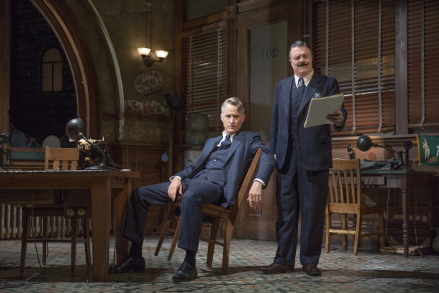 John Slattery and Nathan Lane star in Ben Hecht and Charles MacArthur&#39;s The Front Page, directed by Jack O&#39;Brien, at Broadway&#39;s Broadhurst Theatre.