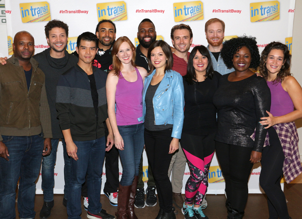 The stars of the new Broadway musical In Transit pose for a group photo.