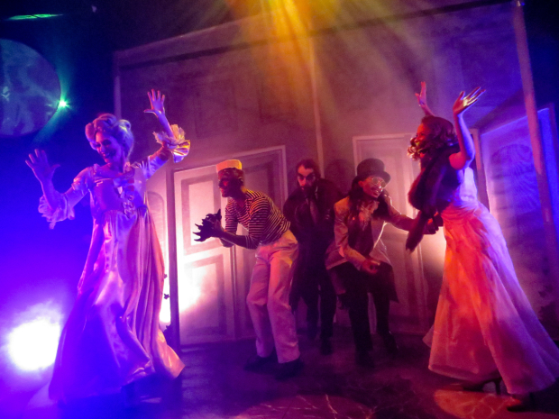 Monster movie characters dance the night away at the McKittrick Hotel&#39;s Halloween party.