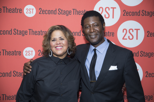 Anna Deavere Smith shares a photo with her show&#39;s composer, Marcus Shelby.
