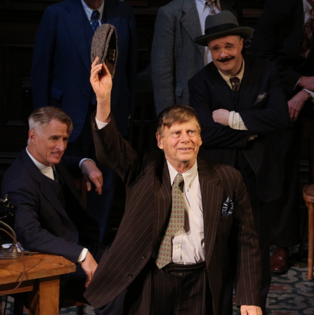 Robert Morse bows upon his Broadway return in The Front Page.