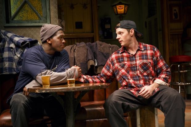 Khris Davis and Will Pullen star in Lynn Nottage&#39;s Sweat, directed by Kate Whoriskey, at the Public Theater.