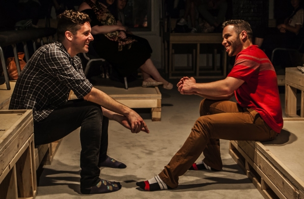 Michael Urie and Robin De Jesús star in Jordan Seavey&#39;s Homos, or Everyone in America, directed by Mike Donahue, for Labyrinth Theater Company at the Bank Street Theater.