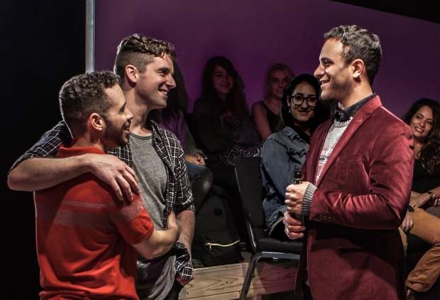 Robin De Jesús plays the Academic, Michael Urie plays the Writer, and Aaron Costa Ganis plays Dan in Homos, or Everyone in America.