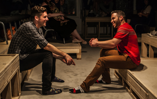 Michael Urie and Robin De Jesús in a scene from Homos, Or Everyone in America.