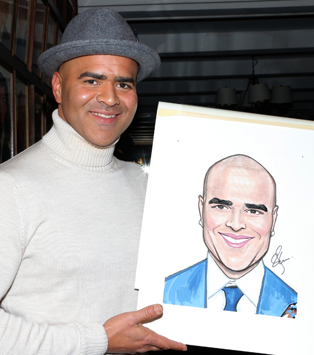Christopher Jackson shows off his brand new Sardi&#39;s caricature.