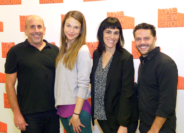Scott Elliott, artistic director of the New Group, poses with Sweet Charity star Sutton Foster, director Leigh Silverman, and choreographer Joshua Bergasse.