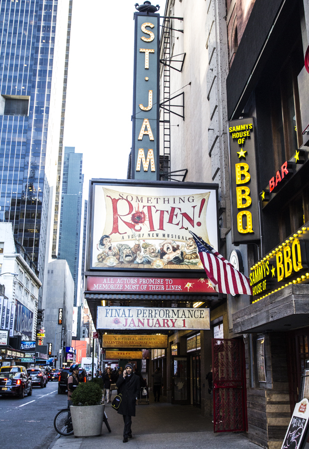 The St. James Theatre is currently home to the musical Something Rotten!