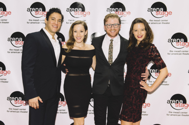 Nicholas Rodriguez (Billy Bigelow), Betsy Morgan (Julie Jordan), Kurt Boehm (Enoch Snow), and Kate Rockwell (Carrie Pipperidge) celebrating the opening night of Carousel at Arena Stage.