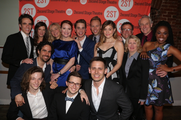 The off-Broadway cast of Dear Evan Hansen celebrating their opening night at Second Stage Theatre.