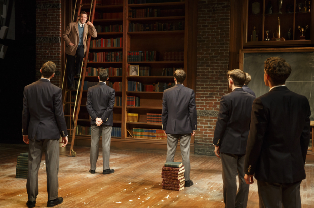John Keating (Jason Sudeikis, on ladder) teaches a class of impressionable prep school boys in Dead Poets Society.
