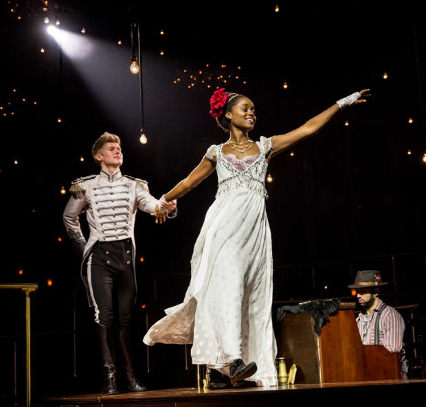 Lucas Steele as Anatole and Denée Benton as Natasha in the Broadway production of Natasha, Pierre &amp; The Great Comet of 1812.