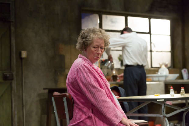 Marie Mullen and Marty Rea (background) in the Druid production of Martin McDonagh&#39;s The Beauty Queen of Leenane, directed by Garry Hynes, at the Mark Taper Forum.
