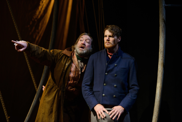 Christopher Donahue as Captain Ahab and Walter Owen Briggs as Starbuck in Moby Dick, adapted and directed by David Catlin, at Arena Stage.