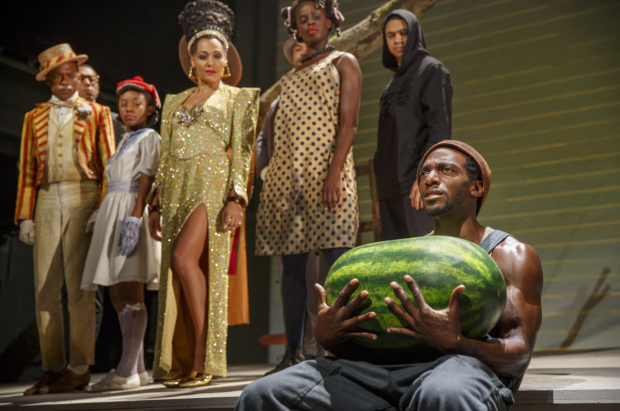 Daniel J. Watts (seated) in Signature Theatre&#39;s production of The Death of the Last Black Man in the Whole Entire World.