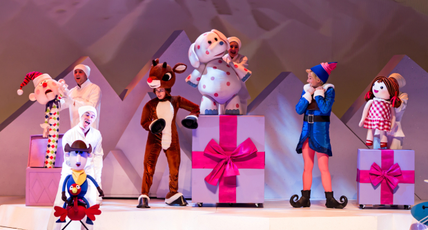 Anthony Marone, Nick Gardner, Sarah Errington, Natalie Iscovich, Wesley Edwards, and Aubrey Elson star in Rudolph the Red-Nosed Reindeer: The Musical.