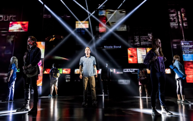 Ben Platt and the cast of Dear Evan Hansen, directed by Michael Greif, at the Music Box Theatre.