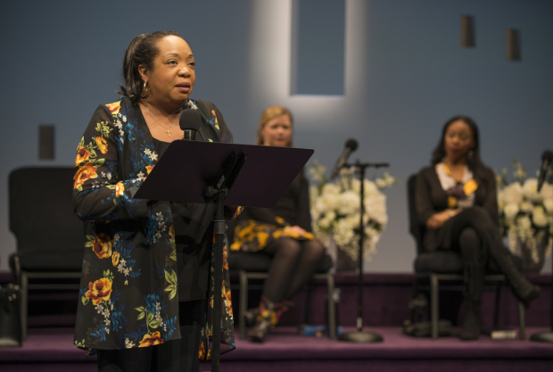 Jacqueline Williams takes the podium as one of the congregants of The Christians.