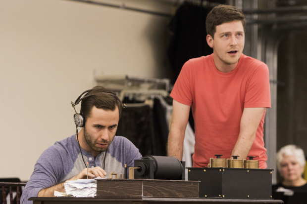Nick Lehan (Harold Bride) and Sam Ludwig (Frederick Barrett) rehearse &quot;The Night Was Alive.&quot;