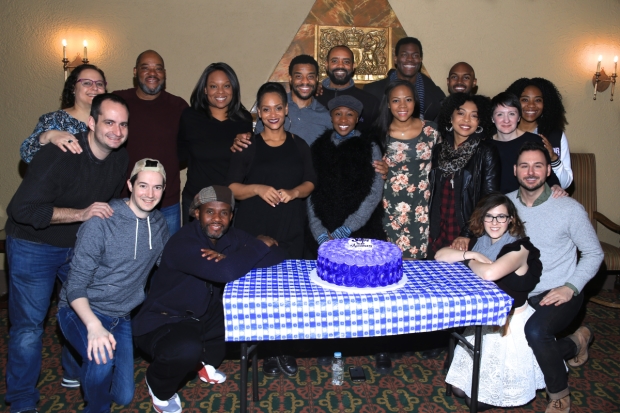 Members of the Color Purple crew join the cast and cake.