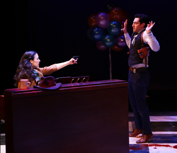 Jared Troilo and Kirsten Salpini in Murder for Two, directed by A. Nora Long, at Lyric Stage Company.