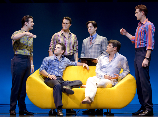 Dominic Nolfi, Jarrod Spector, Matt Bogart, Erik Bates, Peter Gregus, and Ryan Jesse in Broadway&#39;s Jersey Boys in 2010.