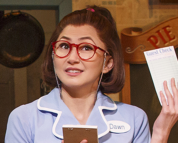 Kimiko Glenn as Dawn in Waitress at the Brooks Atkinson Theatre.