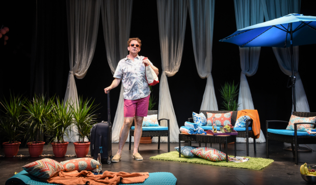 Gerry (Drew Droege) arrives at the Palm Springs rental house in which Bright Colors and Bold Patterns takes place.