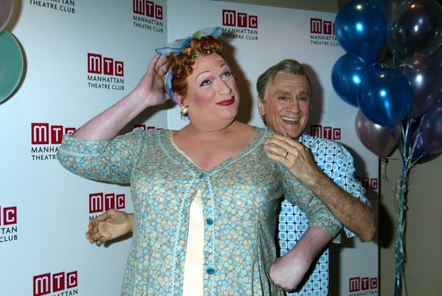 Harvey Fierstein as Edna Turnblad and Dick Latessa as Wilbur Turnblad at an event in 2003.
