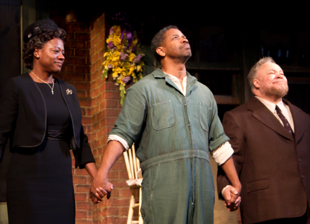 Viola Davis, Denzel Washington, and Stephen McKinley Henderson take a bow as August Wilson&#39;s Fences opens on Broadway in 2010.