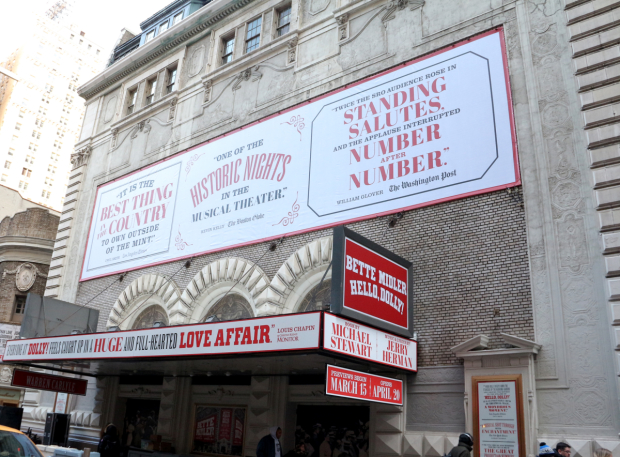 The Hello, Dolly! signage at the Shubert Theatre.